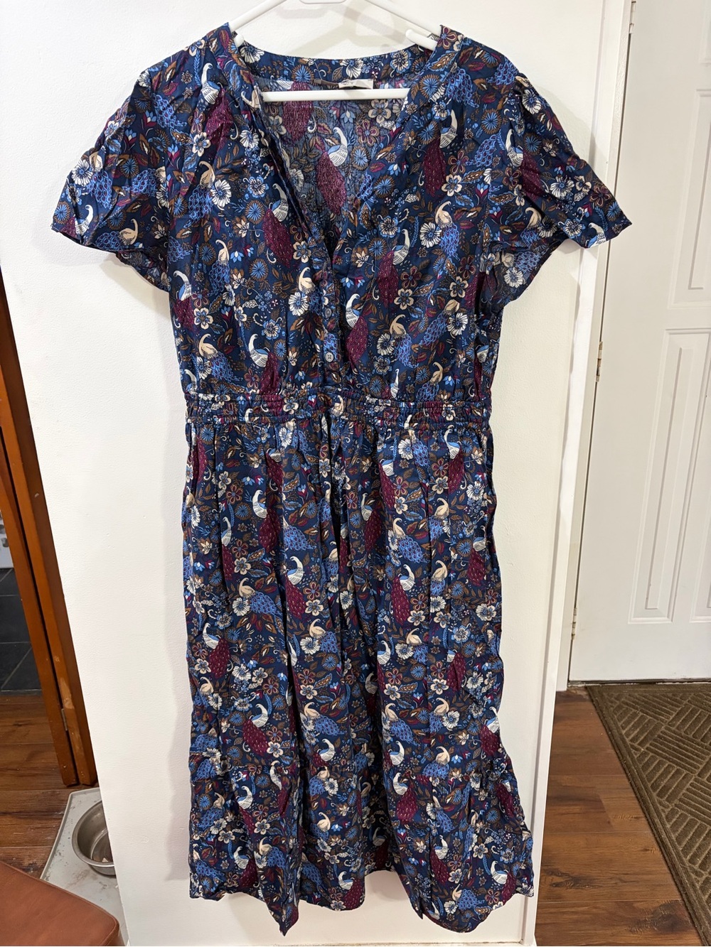 LOFT Navy Floral and Burgundy Paisley Midi Dress